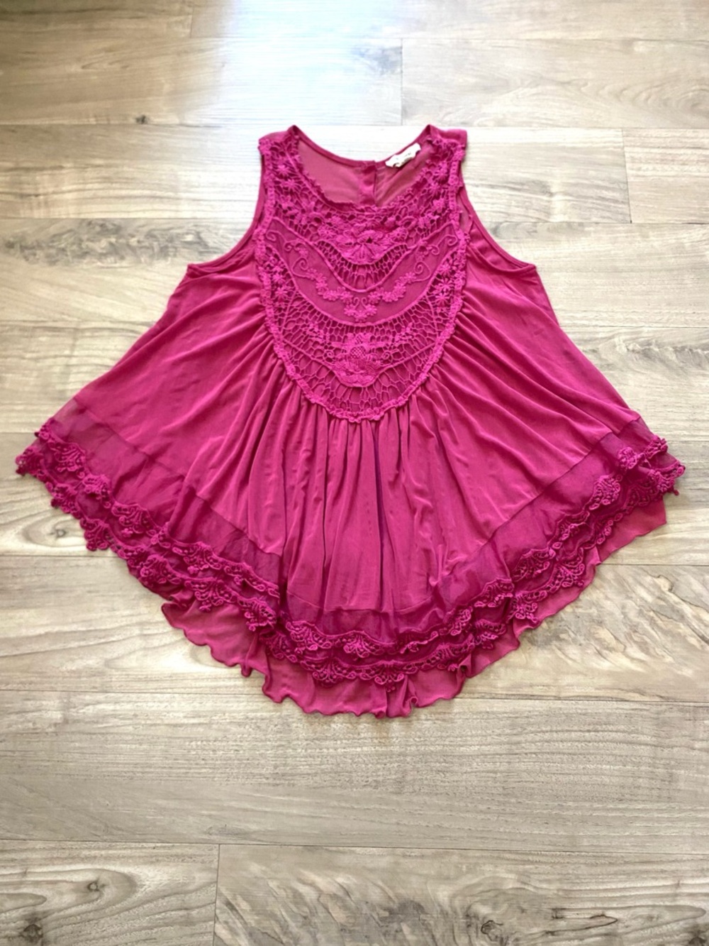Flowy Lace Crochet Babydoll Top Sz M Magenta Festival Sheer Coquette Blouse Y2K